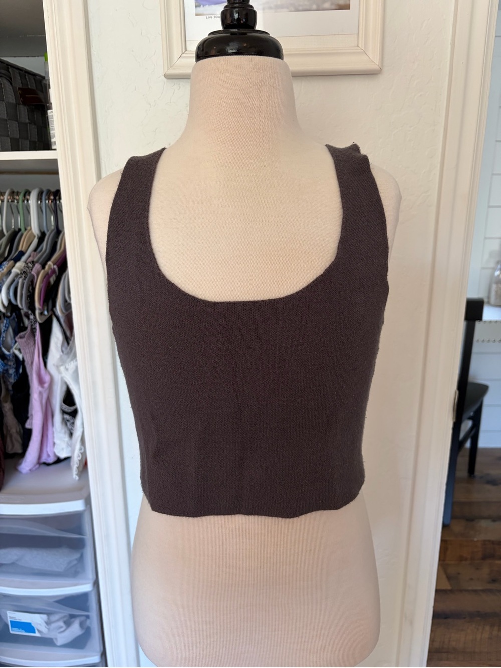 Zara Dark Brown Square-Neck Knit Crop Tank